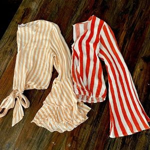 2 cropped bell bottom sleeve shirts